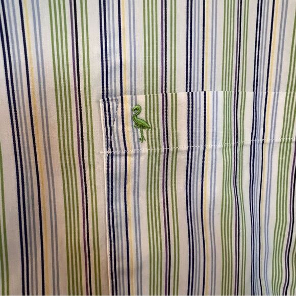 Tailorbyrd Shirt Men’s Short Sleeve Blue Green Stripe Sz 3XLT Contrasting Collar - Picture 5 of 6